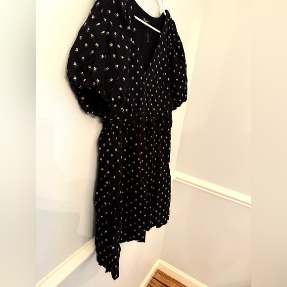 Madewell Dress Black Ditsy Floral Puff Sleeve V-Neck  Mini Dress Do Well Size M - Picture 4 of 9
